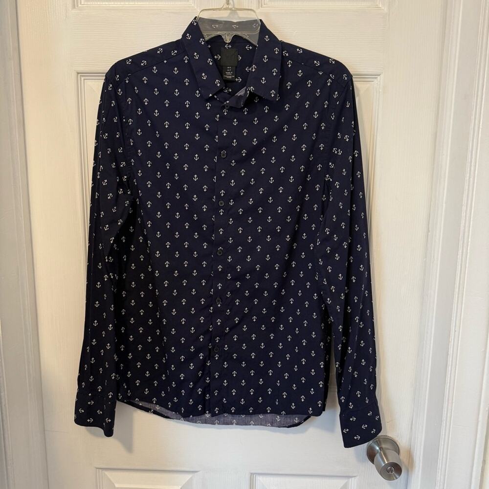 H&M Navy Blue Anchor Print Men's Shirt Size S